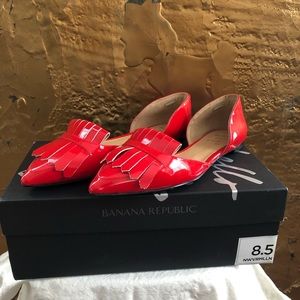 Red patent leather shoes.